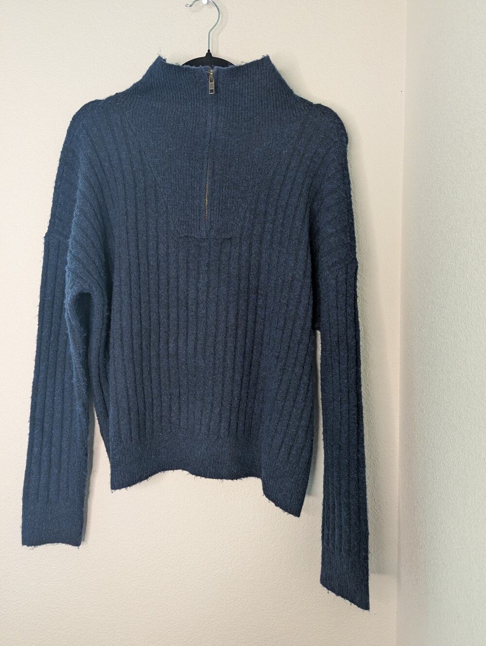 Lucky Brand Women's Wool-Blend Navy 1/4 Zip Sweater M Basic Nautical Coastal Pre